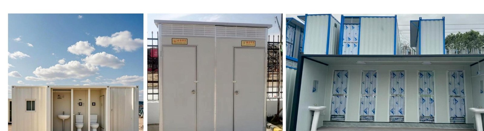 Portable toilet container and multi-cubicle modular restroom project examples
